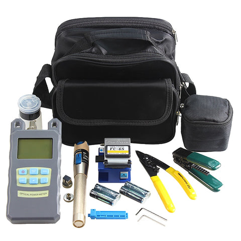 Image of AUA 9 In 1 Fiber Optic FTTH Tool Kit with Fiber Cleaver Optical Power Meter 5km Visual Fault Locator